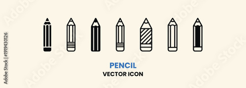 Collection of Various Pencil Vector Icons for Design Projects.