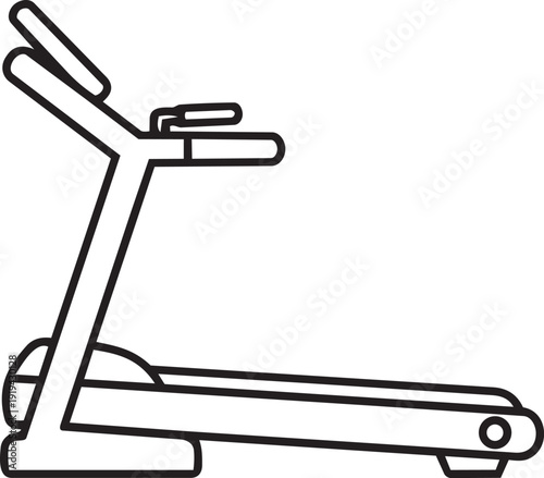 Minimalist vector outline of a treadmill machine, representing indoor running, fitness equipment, and cardio workouts at the gym.