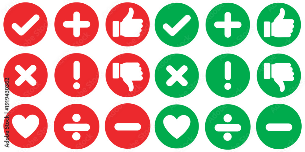 Ταπετσαρία Validation, rejection, and agreement icon set, red green circles, approval and d