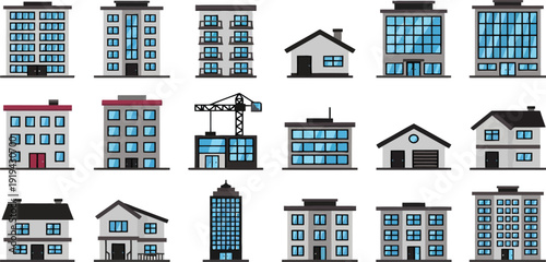 Urban Mosaic: A collection of various buildings, from modern skyscrapers to cozy houses, stands as a testament to human ingenuity and the evolving urban landscape.