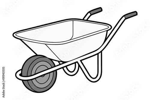 Rural farming tools silhouette Black and white line of a single wheel garden wheelbarrow garden tool