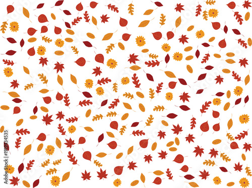 Autumn Fall Leaves Pattern Background Vector Seasonal Foliage Decoration Orange Red Gold