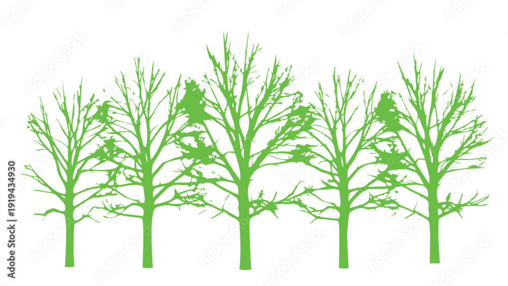 Naklejka premium Row of green stylized trees, simple graphic illustration