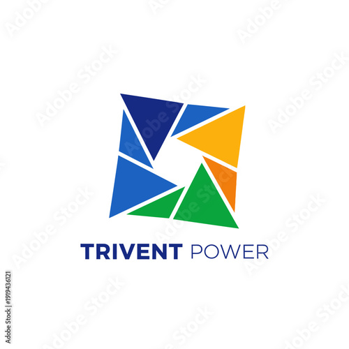 Modern rotating turbine blade icon logo representing innovative renewable power and clean technology solutions for Trivent Power