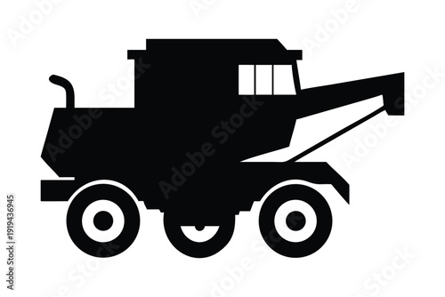 Rural farming tools silhouette Black and white silhouette of a front loader heavy machinery vehicle
