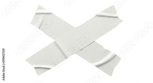 Crisscrossed strips of white duct tape on transparent background