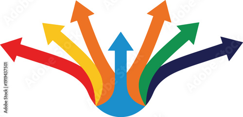 Multicolored arrows pointing upward in a fan shape