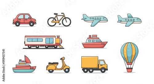 Transportation icons car bike airplane train