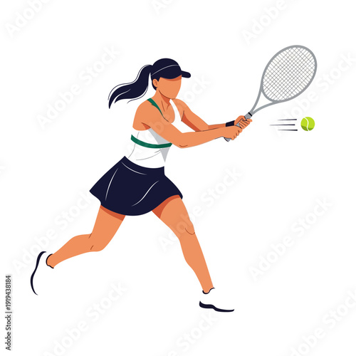 Woman playing tennis, hitting ball with racket, dynamic action shot, sports lifestyle