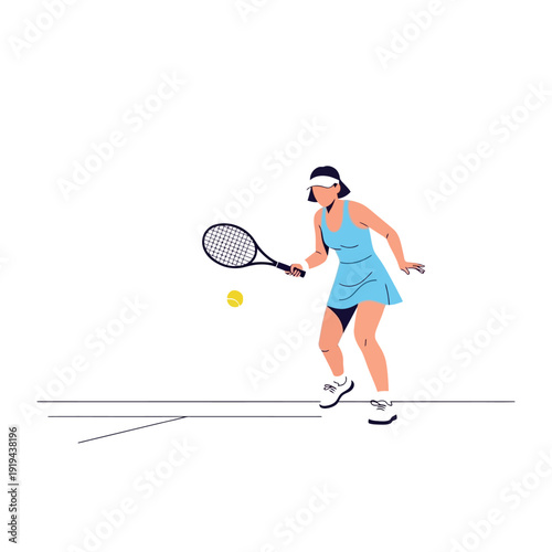 Woman playing tennis, hitting ball with racket on court, active lifestyle