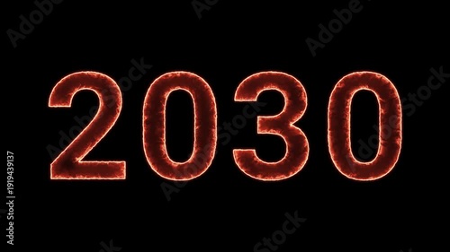 2030 Text Glowing Neon Reveal Animation Orange Isolated On Black Background