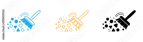Cleaning brush icons in blue orange and black