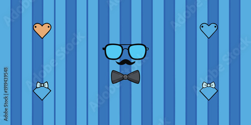 funny hipster face with glasses bowtie and hearts background