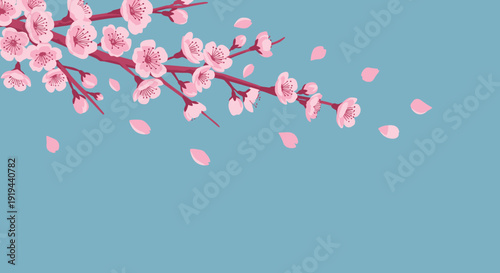Cherry Blossom Branch with Falling Petals.
