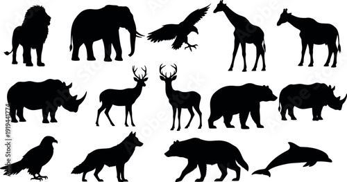 Silhouettes of various wild animals