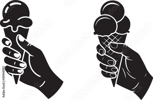 Vector illustration hands holding ice cream cones