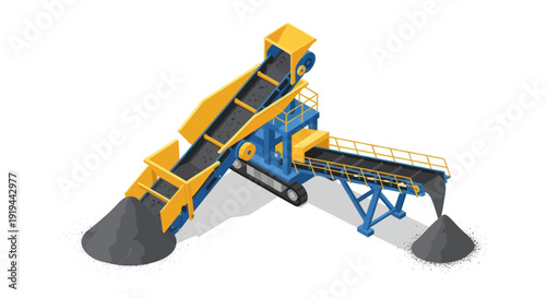 Heavy machinery equipment for crushing and screening aggregate materials.