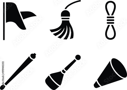 Decorative And Functional Item Icons With Flags And Tools vector illustration