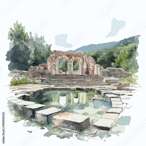 Butrint. Butrint watercolor vector illustration