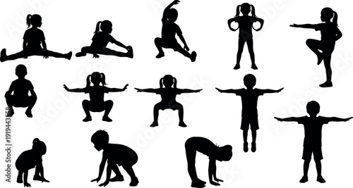 Yoga poses silhouettes for mindfulness and exercise