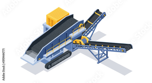 Industrial conveyor belt system with machinery and equipment.