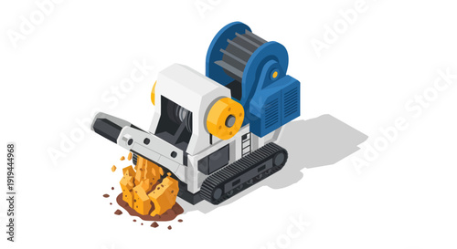 Industrial road milling machine cutting asphalt surface.