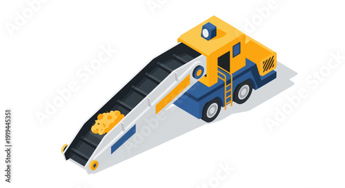 Isometric illustration of a road sweeper truck cleaning the street.