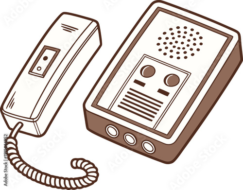 Brown of a vintage phone with a receiver corded