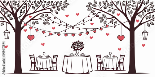 A whimsical outdoor wedding scene with a charming dog as the centerpiece