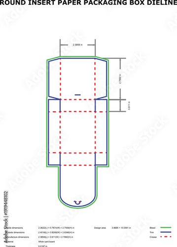 A technical drawing of a round insert paper packaging box dieline