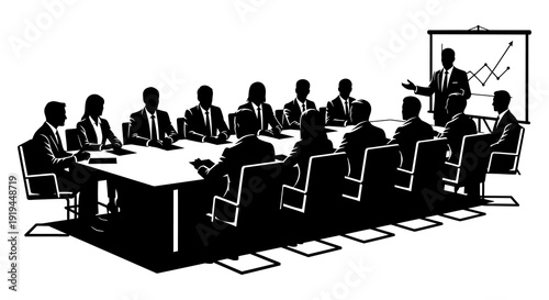 A business meeting in progress with a presenter and seated attendees