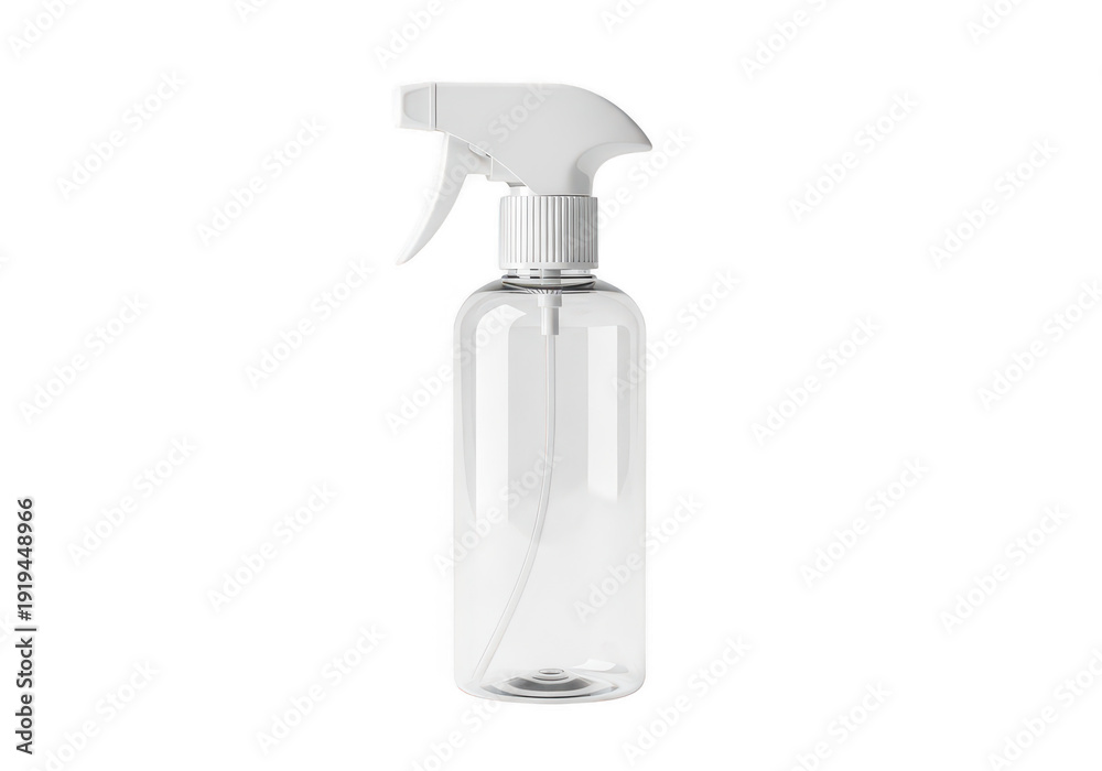 Fototapeta premium Empty clear glass spray bottle with white trigger sprayer isolated on transparent background