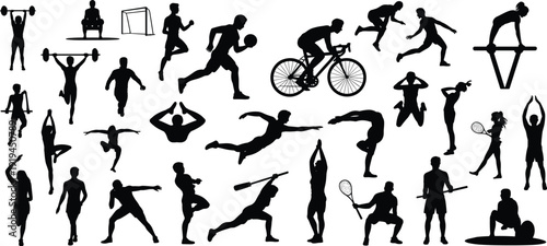 Collection of black silhouettes of romantic couples holding hands walking kissing and a bride and groom embracing isolated on white background for wedding design