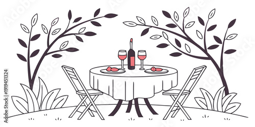 Romantic dinner setup under the stars with wine and candles.