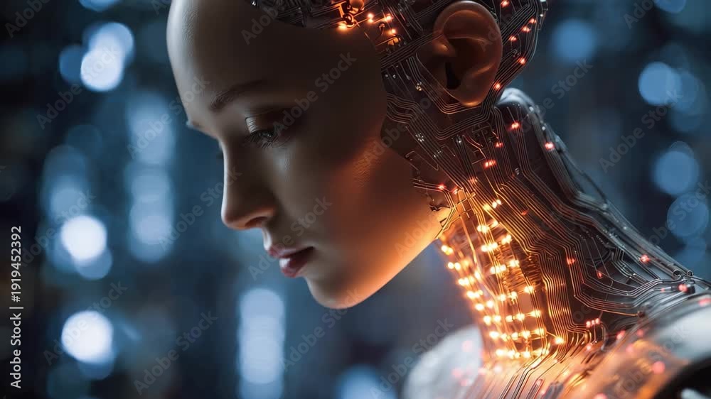 Realistic representation of a futuristic artificial intelligence figure ...