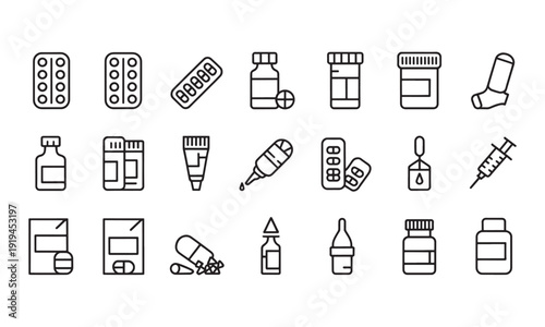 Pharmaceutical dosage forms editable stroke outline icon isolated on white background flat vector illustration. Pixel perfect. 64 x 64.