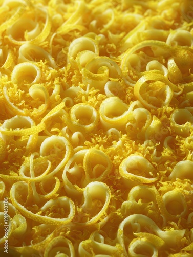 Vibrant Lemon Zest Curls Texture – Bright Citrus Peel Macro Food Background