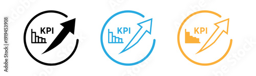 KPI icon set. Includes key performance indicator, business metrics, and growth symbols. Created in modern style with black, blue, and orange palette.