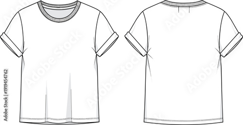 Blank white t-shirt mockup front and back view, short sleeve casual apparel template isolated on gray background vector illustration