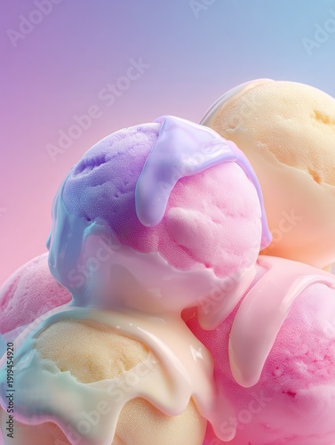 Pastel Ice Cream Scoops with Glossy Dripping Glaze – Dreamy Minimal Dessert Background