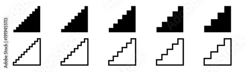 Black and white geometric staircase pattern design.