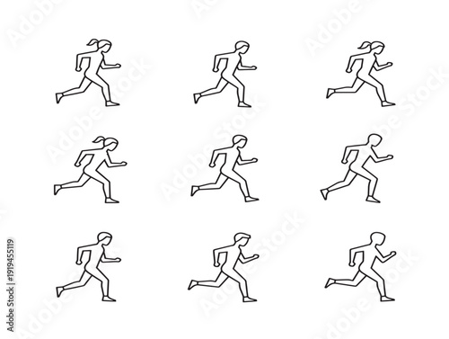 Energetic running people outline with athletic movement details