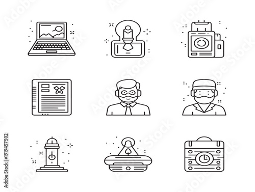 Modern digital nomad line art showing remote work freedom