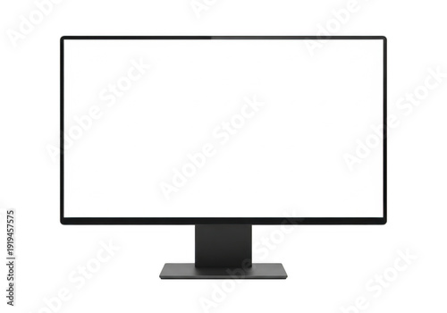 Computer monitor display screen with blank white screen isolated on transparent background