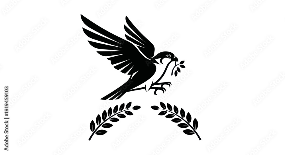 Obraz premium Soaring bird with olive branch symbol
