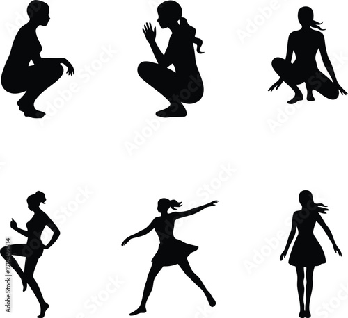 Six women silhouettes in various poses.