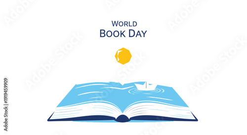 World Book Day icon with open book and sun, isolated on transparent background