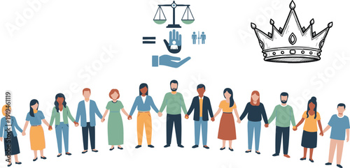 Diverse group of people holding hands in unity and harmony