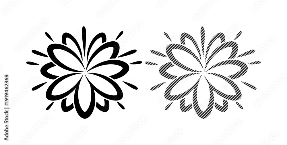 Obraz premium Abstract floral explosion with radiating petals in black and gray