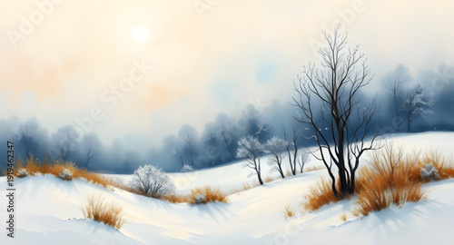 winter, landscape, snow, trees, forest, oilpainting, painting, artwork, art, canvas, texture, brushstroke, nature, scenery, scenic, cold, frosty, icy, white, blue, sky, clouds, snowfall, serene, peace